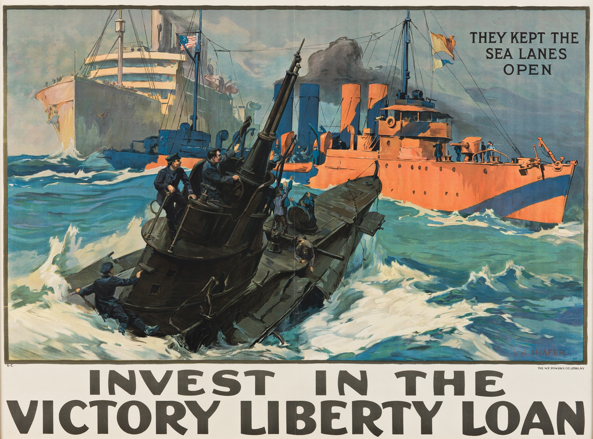 LEON ALARIC SHAFER (1866-1940).  INVEST IN THE VICTORY LIBERTY LOAN. 1919. 28½x39 inches, 72½x99 cm. The W.F. Powers Co. Litho., New Yo